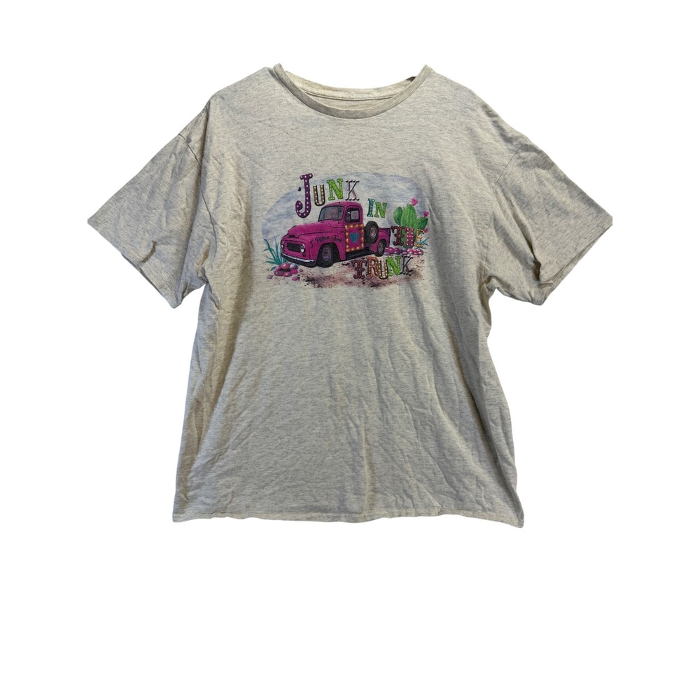 Junk In The Trunk Pink Vintage Truck Graphic T-Shirt Heather Gray XL